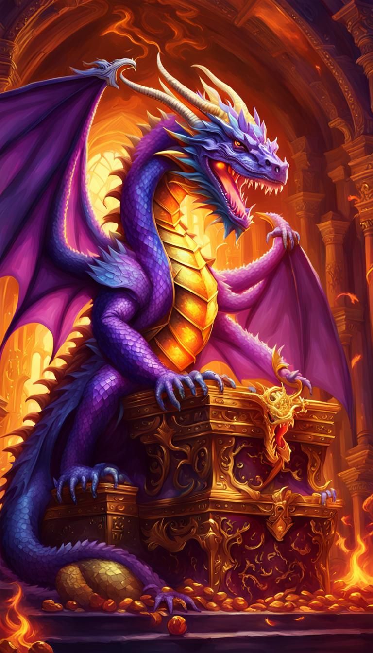 Purple Dragon in Golden Throne Room: Fantasy Art