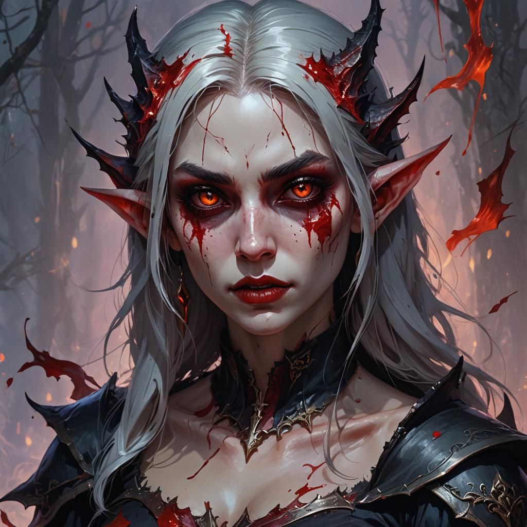 Beautiful Vampire Elf Girl in Hyperrealistic Style