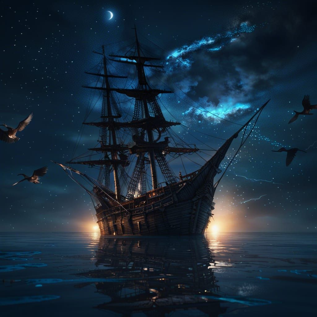 Spectacular Abandoned Pirate Ship at Night