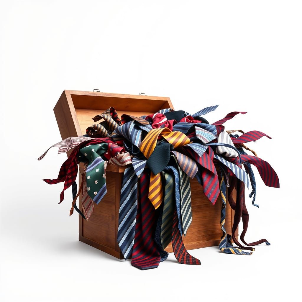 Tangled Box of Men's Ties in Vibrant Colors and Patterns