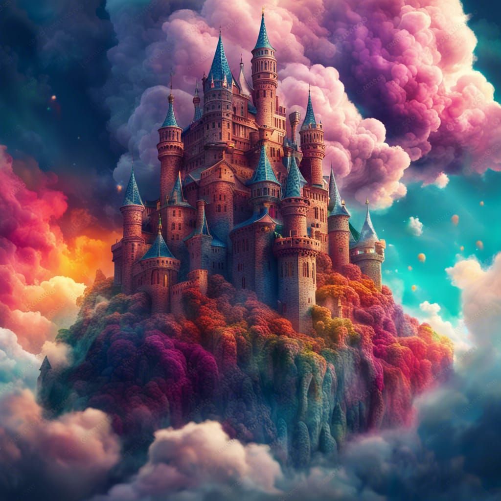 Magical Cloud Castle in Graphic Novel Style