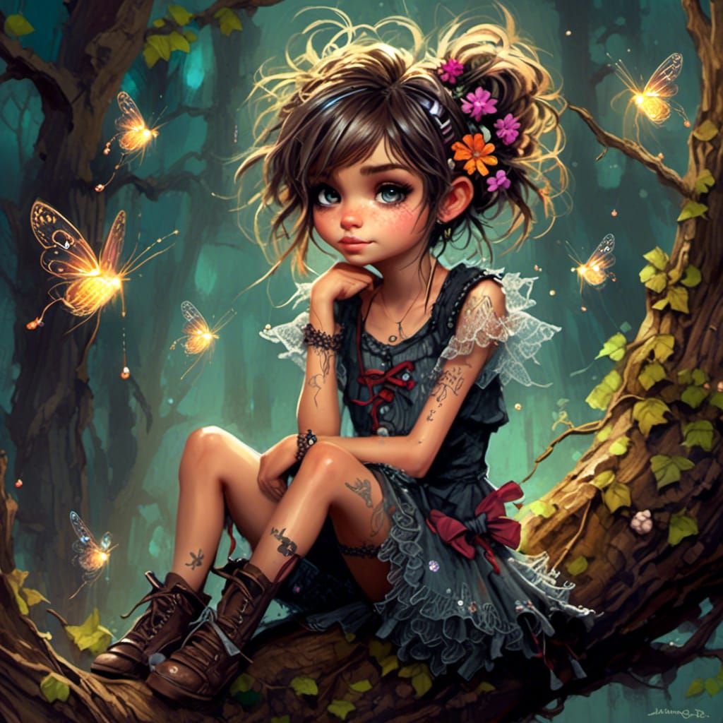 Whimsical Pixie in Forest, Digital Art