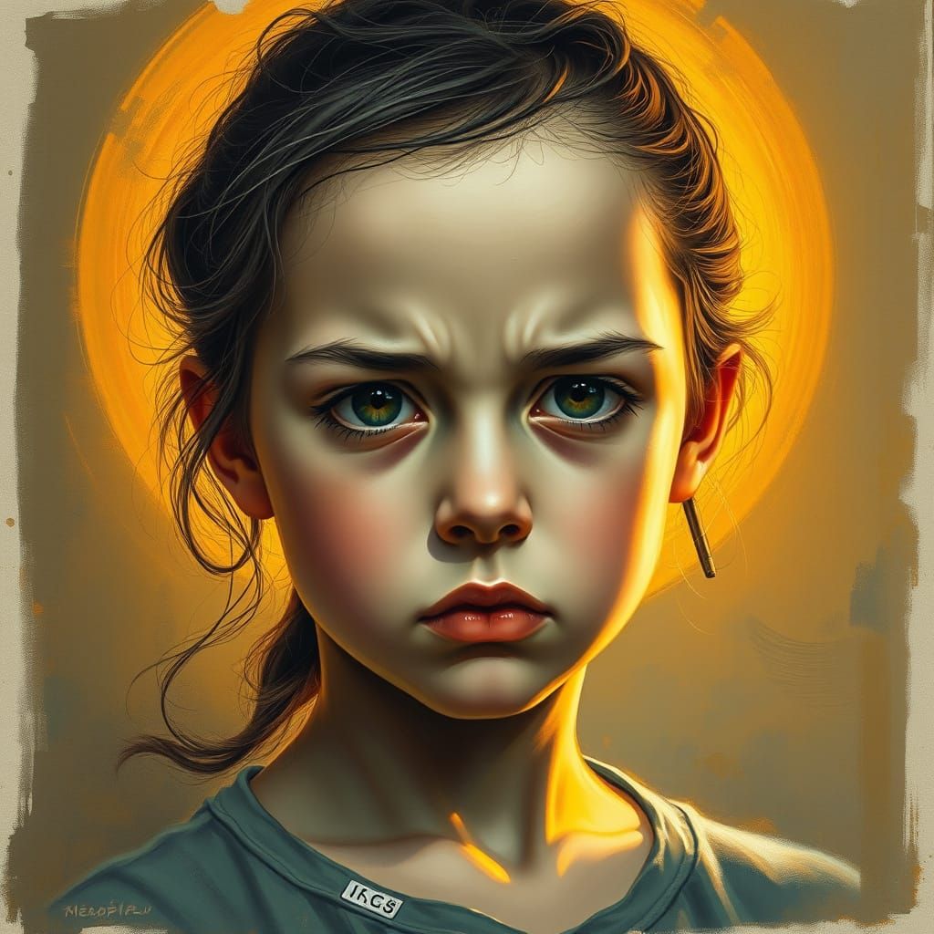 Girl Surrounded by Warm Golden Light in Earthy, Impressionis...