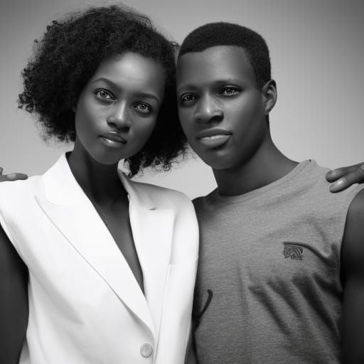 Monochrome Portrait of Biracial Twin Brothers