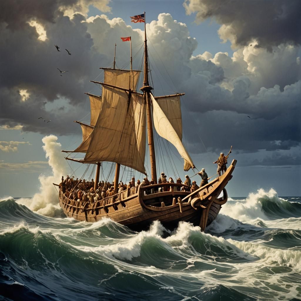 Kon-Tiki Faces Pacific Storm at Sunset