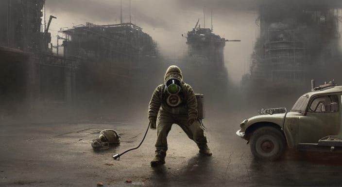Army Soldier in Gas Mask, Dramatic Digital Painting