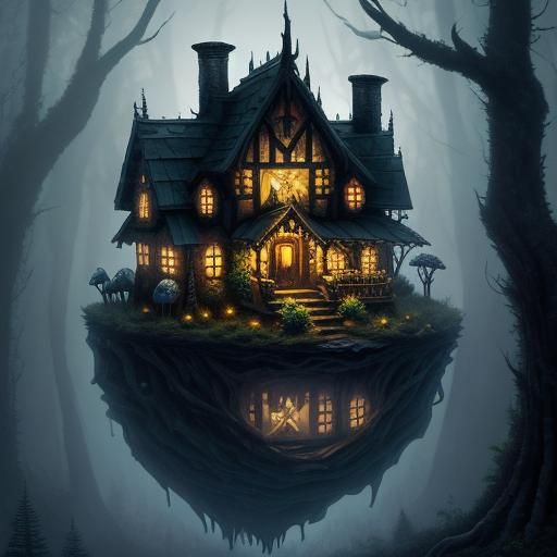 Ethereal Nightmare: Abstract Sculptures in Dark Forest