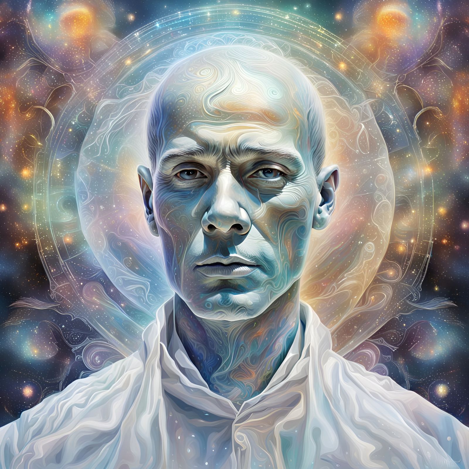 Man in Silk: Holographic Astral Cosmic Illustration