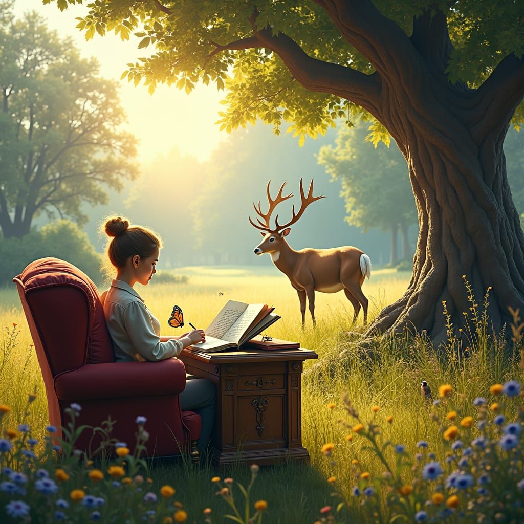 Writer's Desk in Meadow, Matte Painting