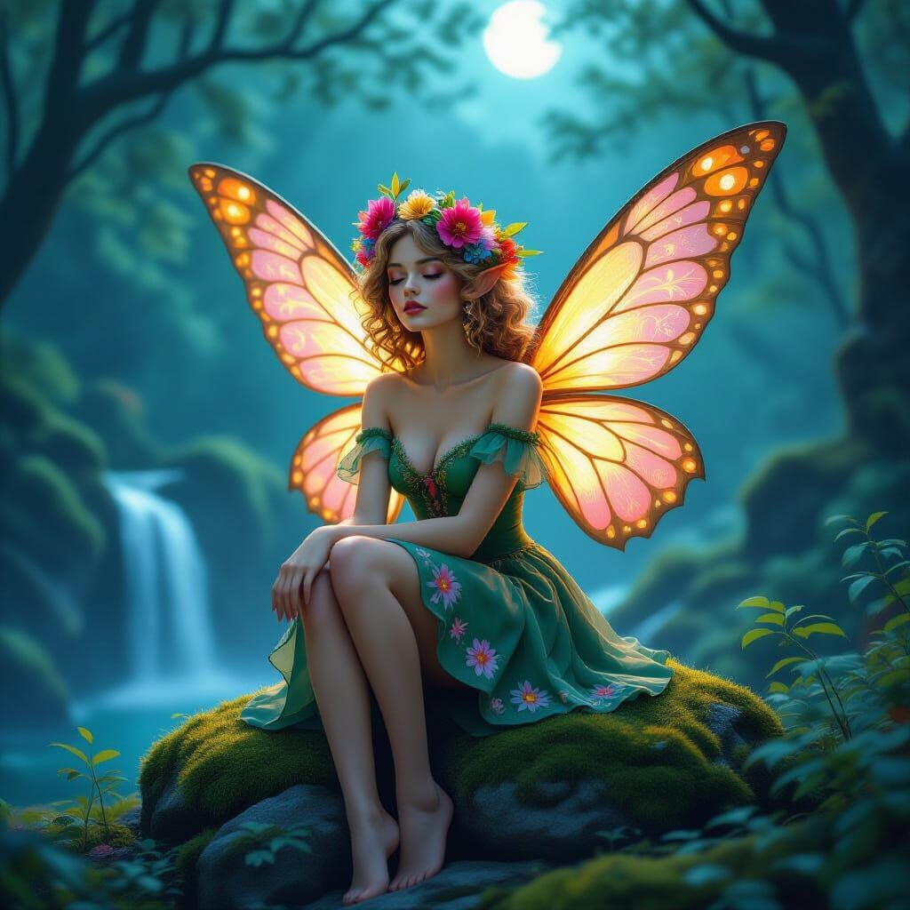 A photorealistic DSLR-style photoshoot of a whimsical fairy ...