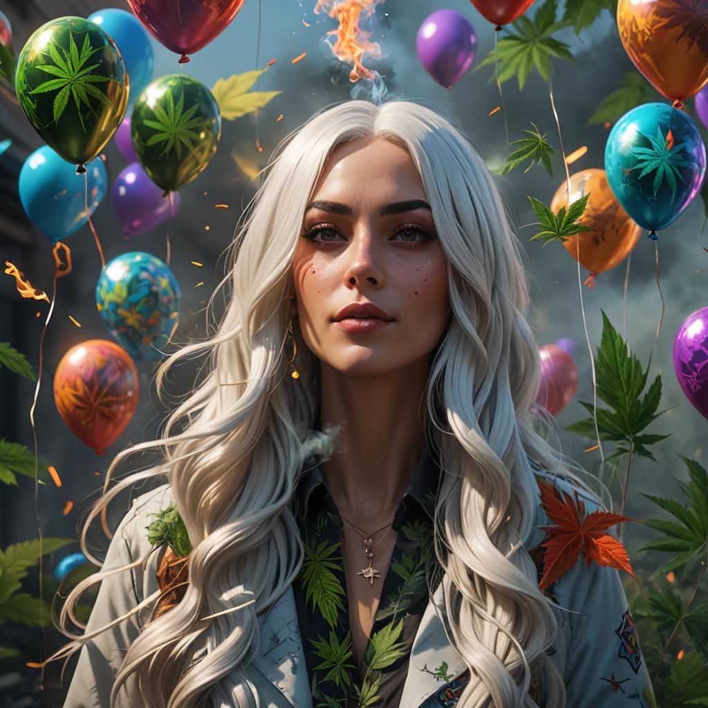 Girl With Marijuana Balloons, Detailed Matte Painting
