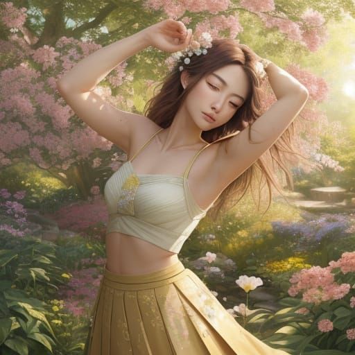 Young Girl in a Sunlit Garden, Digital Art