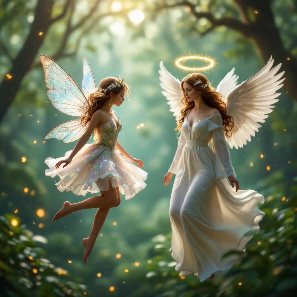 Luminous Fairy and Angel Portrait in Magical Forest