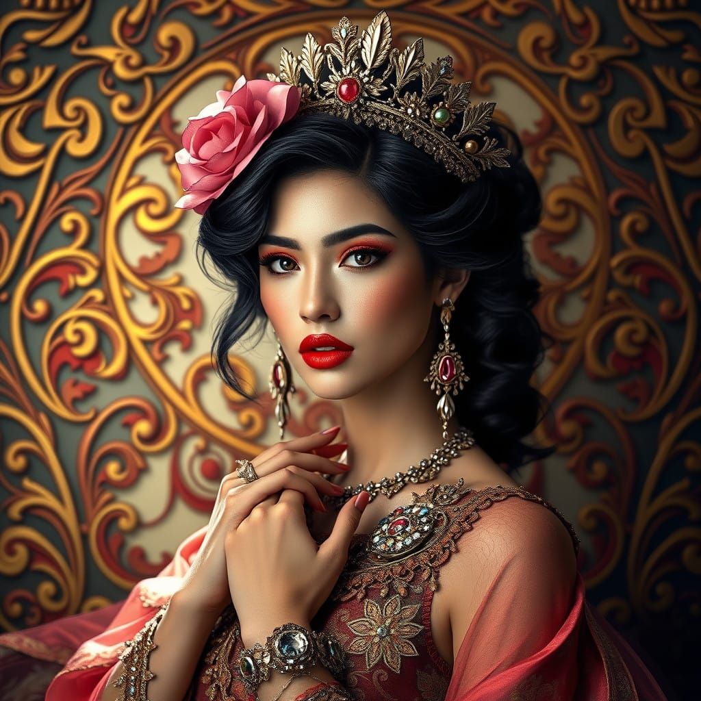 Regal Woman in Art Nouveau-Inspired Portrait