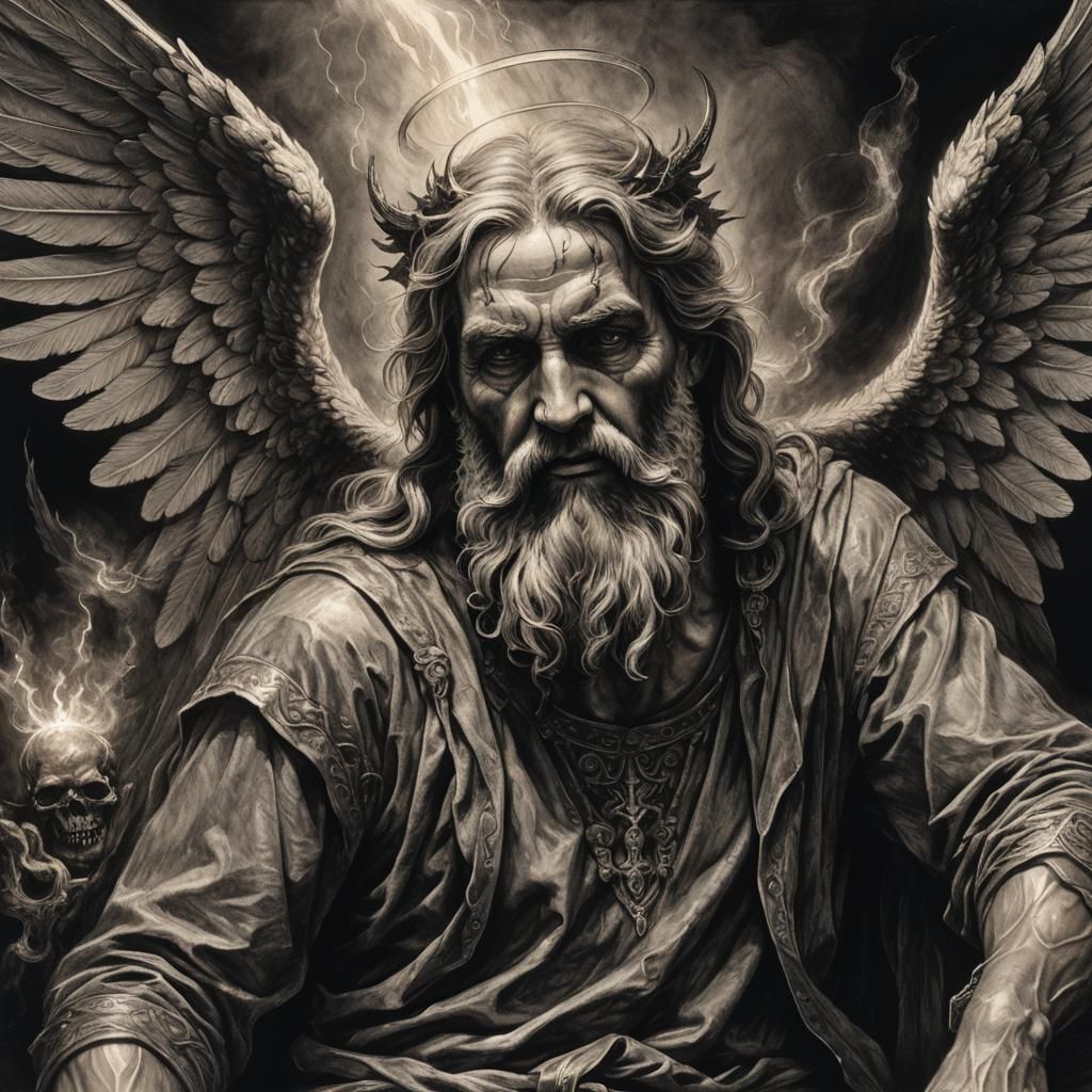 Angel of Final Battle: Charcoal Drawing in Chiaroscuro