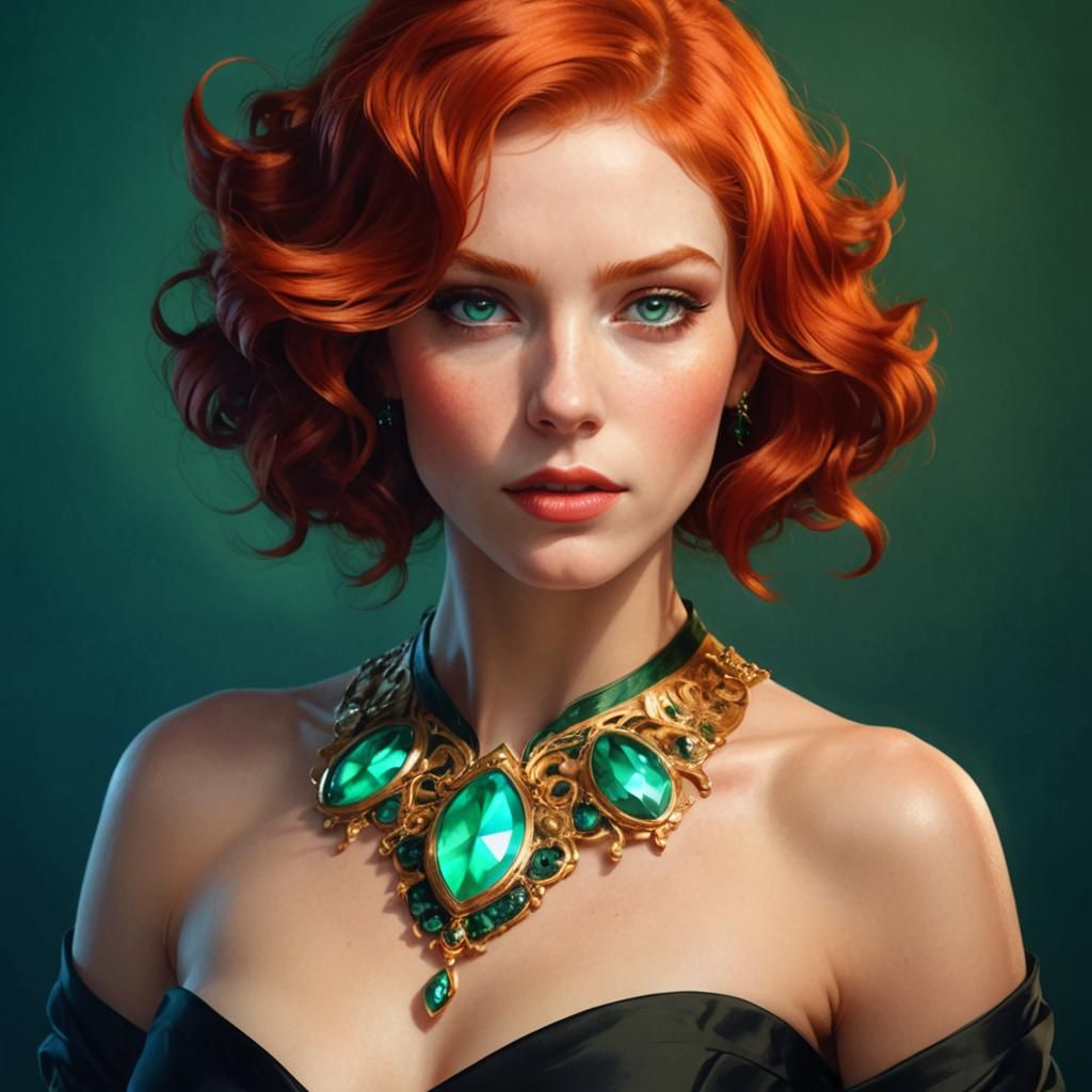 Redhead with Green Eyes: Hyperrealistic Digital Portrait