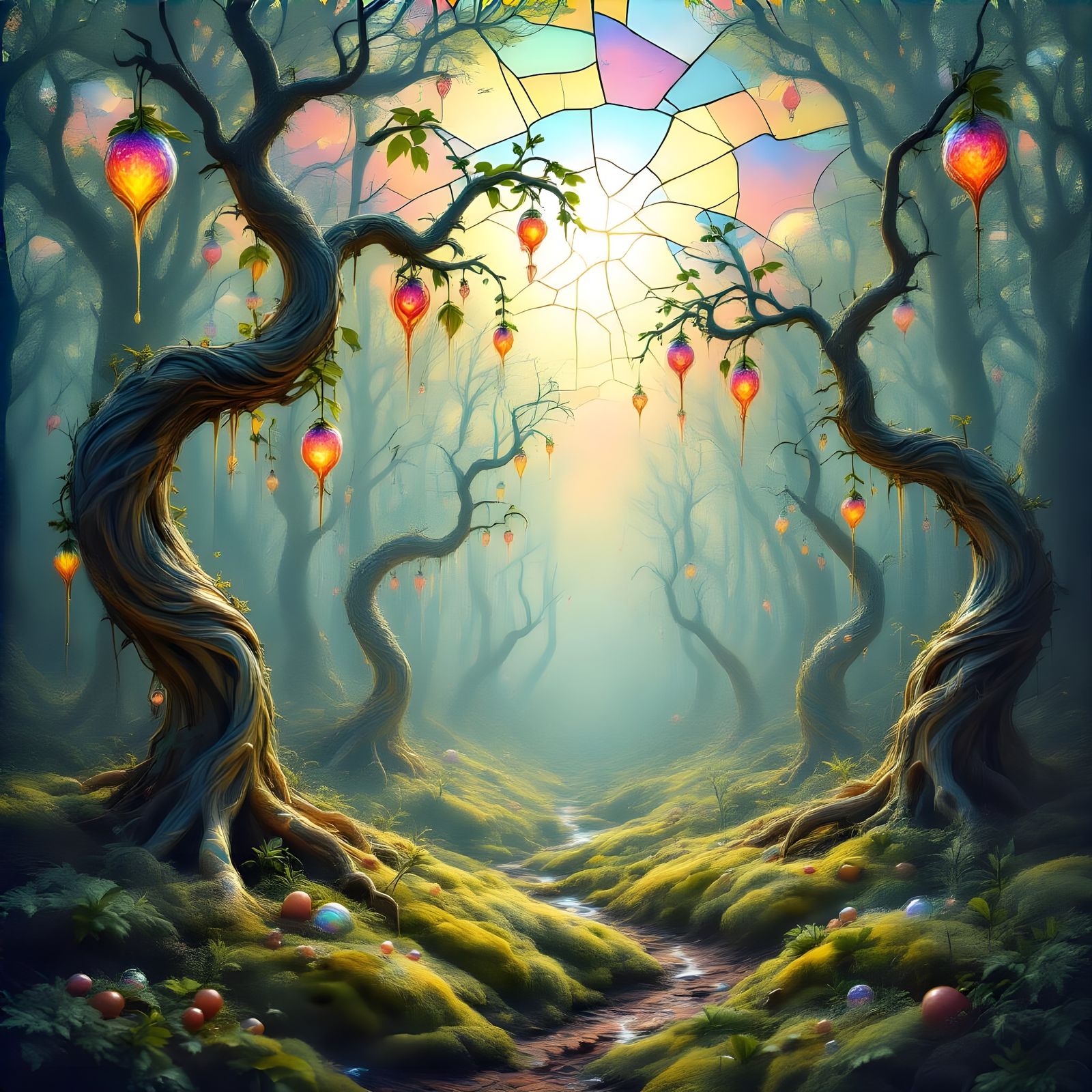 Surreal Forest with Liquid Trees in Dreamlike Style