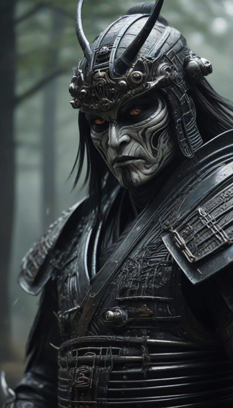 Samurai in Ukiyo-e Style Battling Winds