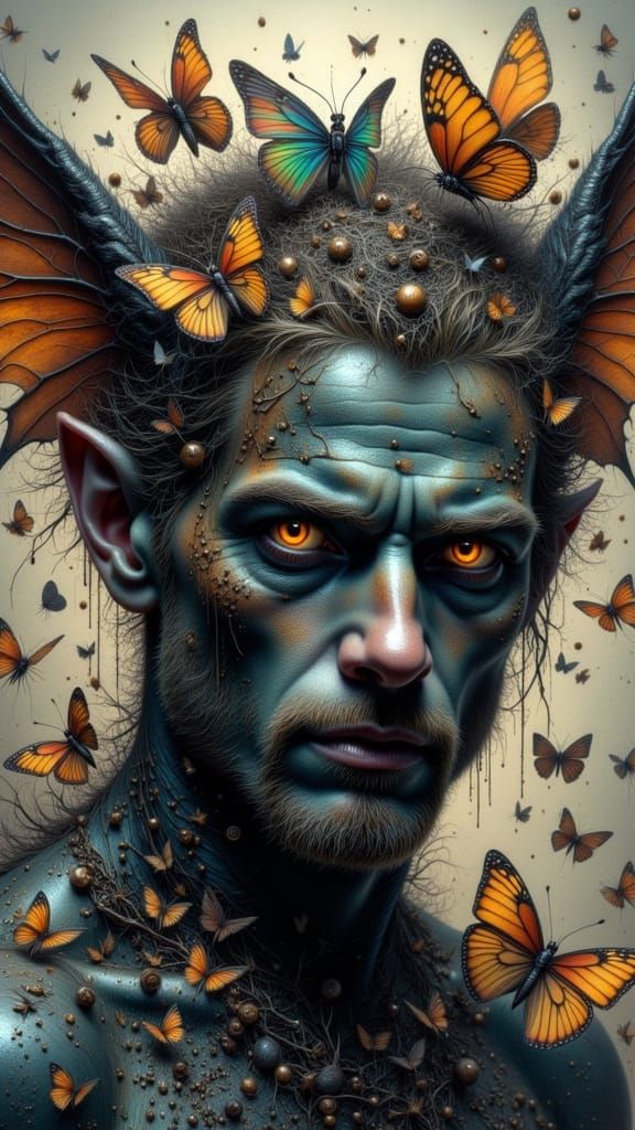 Man with Bat Wings Portrait in Hyperrealistic Style