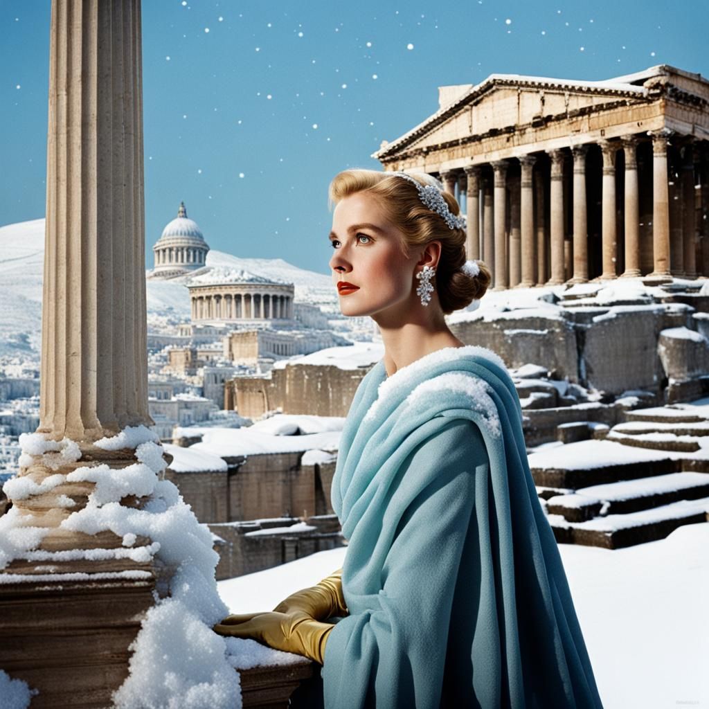 Grace Kelly as Greek Goddess Over Pantheon