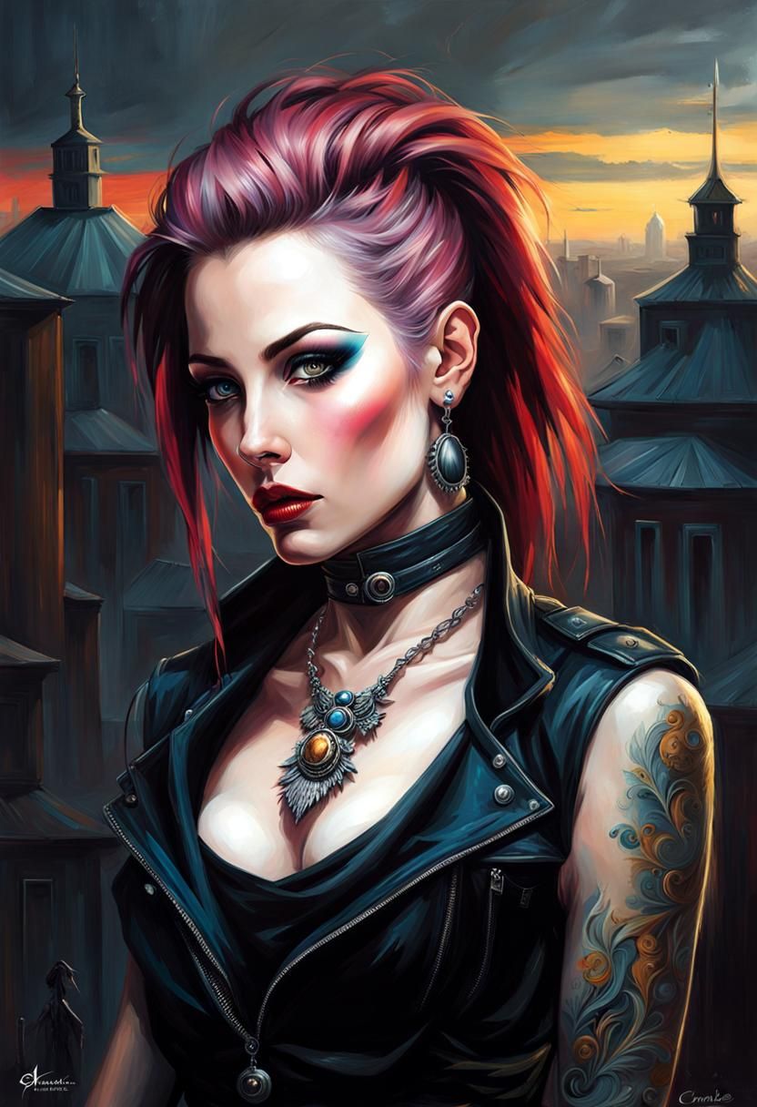 Punk Goth Woman in Abandoned Hospital, 80s Art