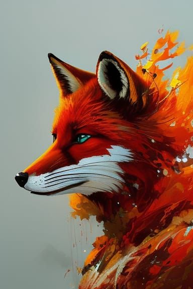 Fiery Fox Portrait in Watercolor Style