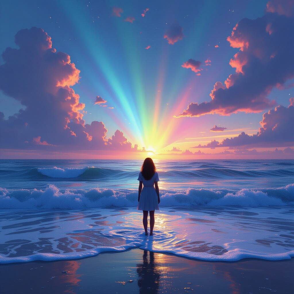 Rainbow Ocean Landscape Inspired by Digital Artists