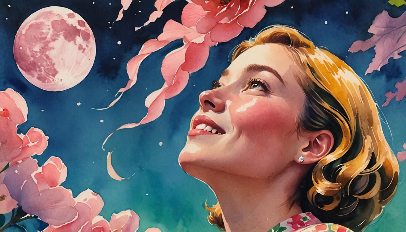 Watercolor Portrait of Girl in English Garden