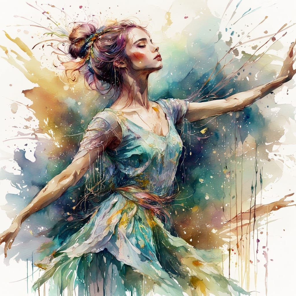Dancer in Beautiful Dress: Stylized Watercolor Art
