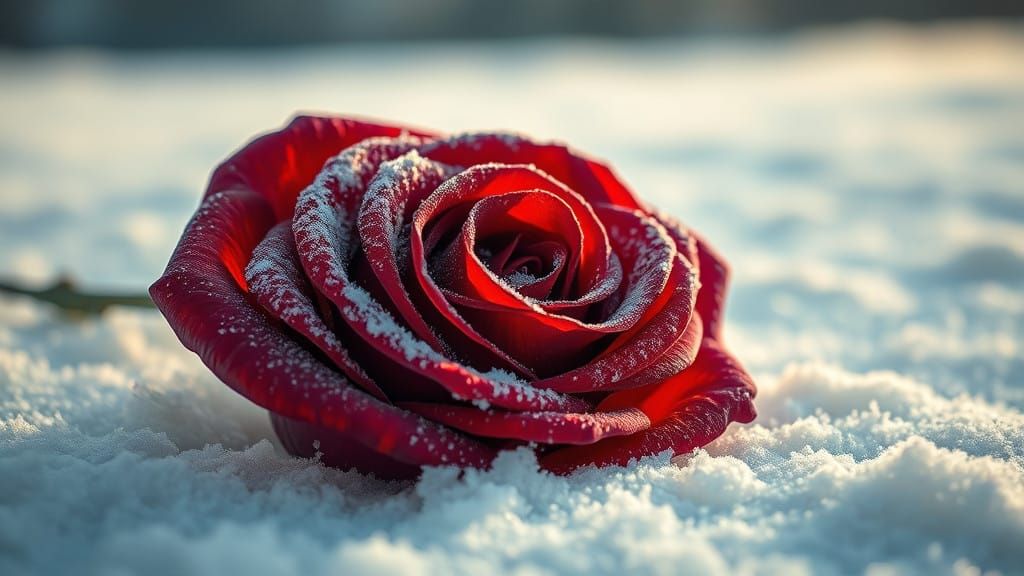 Majestic Red Rose Frozen in Snowy Wonderland