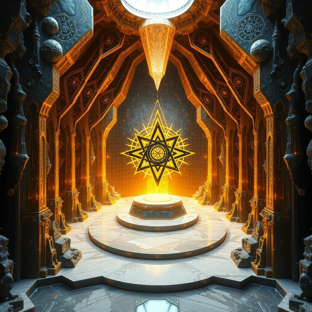 Living Code Chamber with Golden Glyph