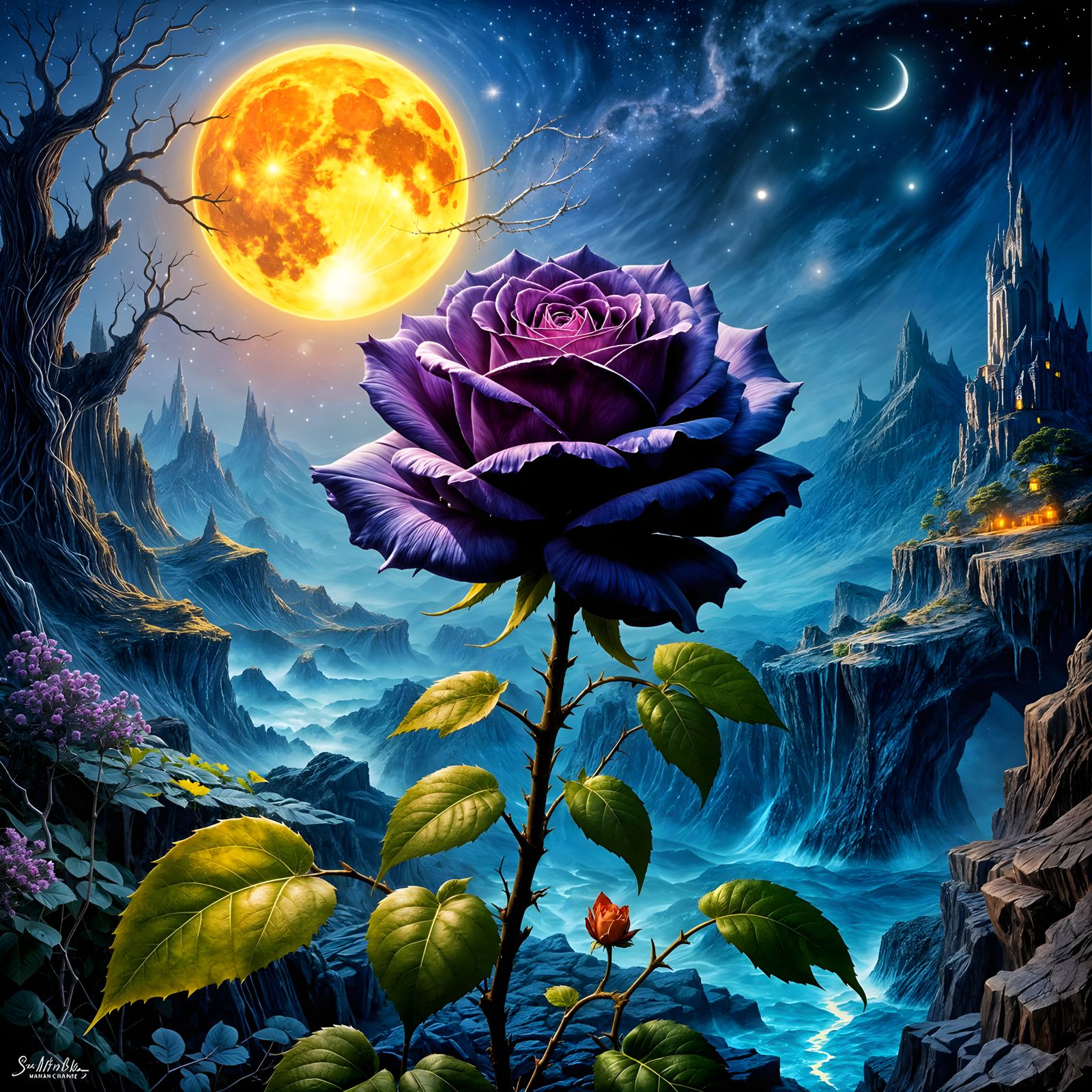 Gothic Dreamscape with a Celestial Rose