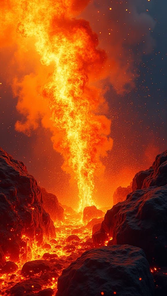 Vibrant Inferno of Swirling Flames and Lava