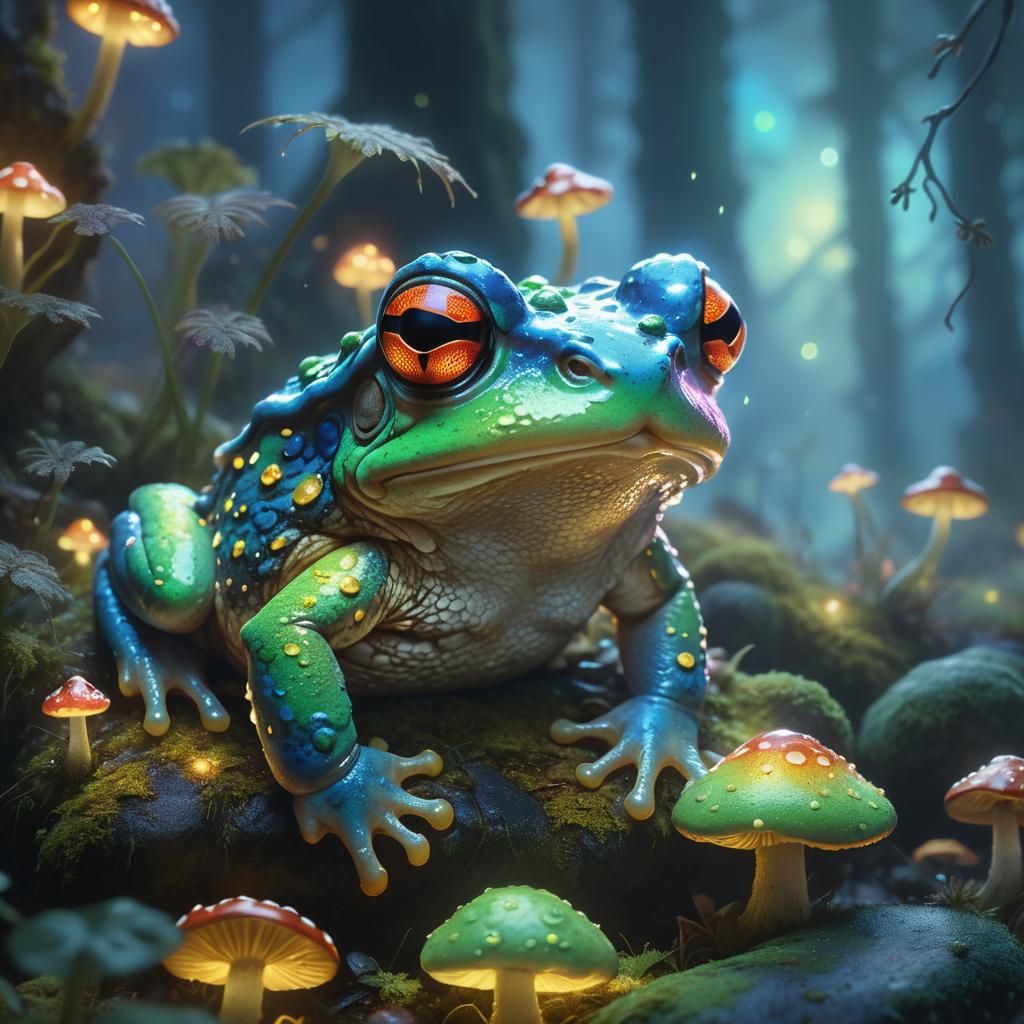 Glowing Toad in Ethereal Fantasy Landscape