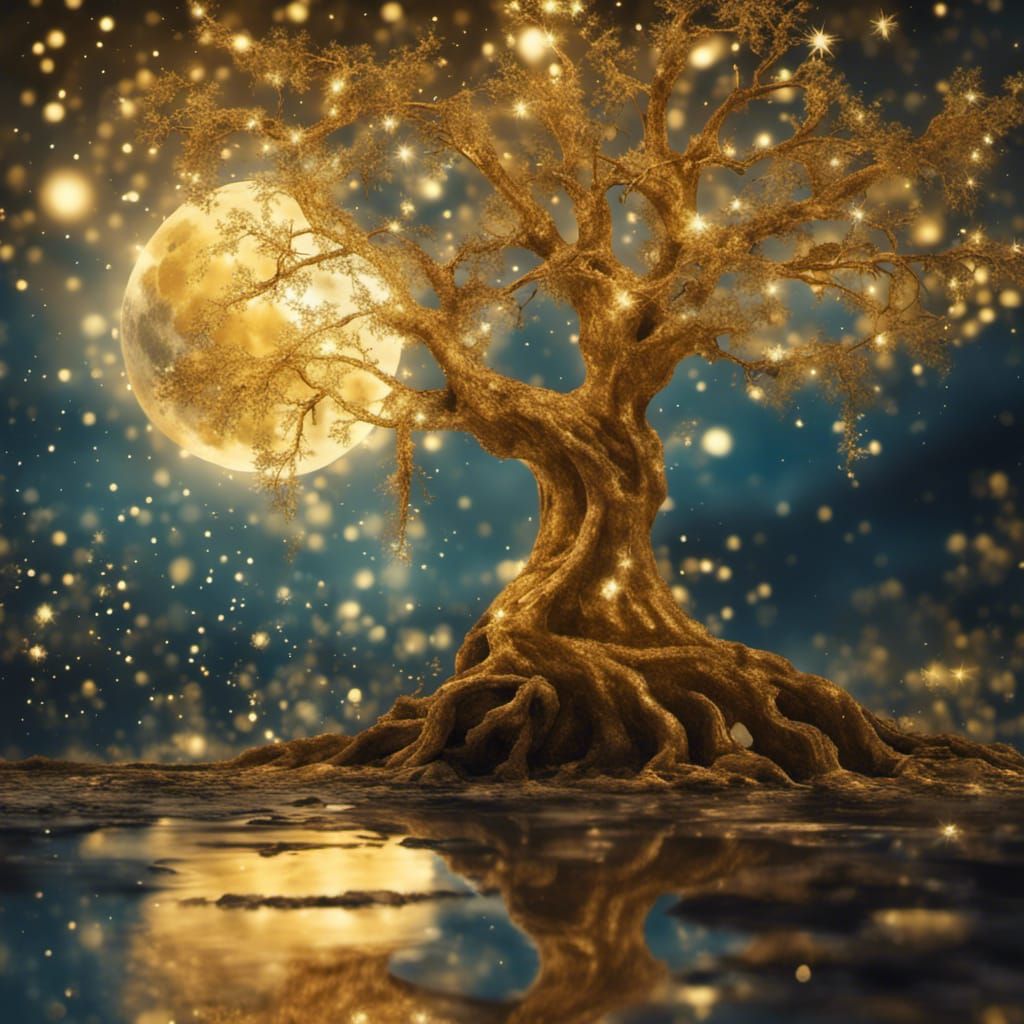 Shimmering Golden Tree with Sparkling Lights