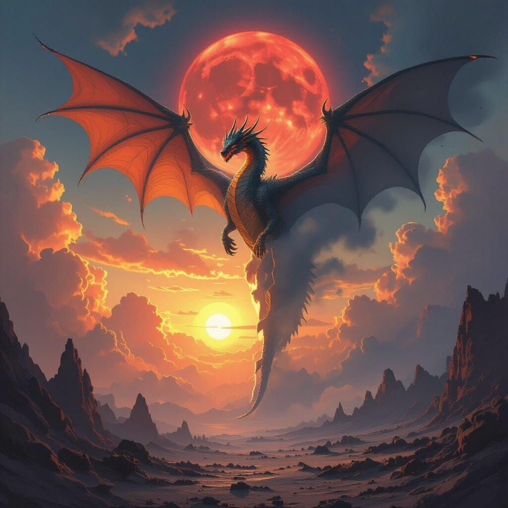 Dragon in Dueling Landscapes: Fantasy Digital Painting