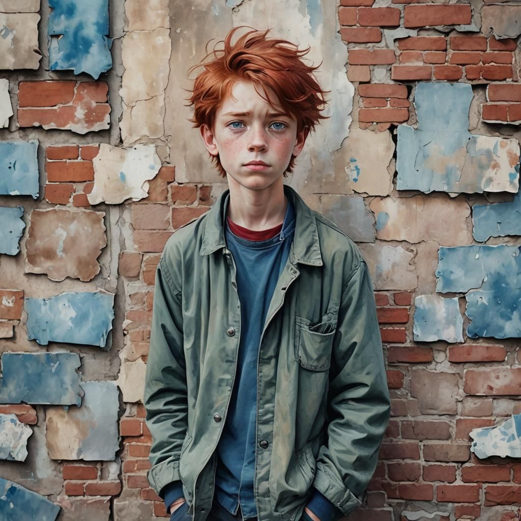 Watercolor of a Sad Boy in City Ghetto