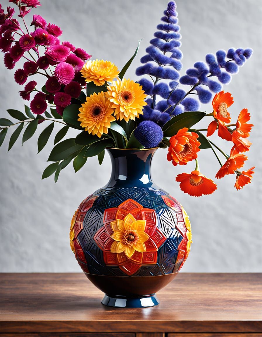 Lacquer-Carved Vase in Country Kitchen