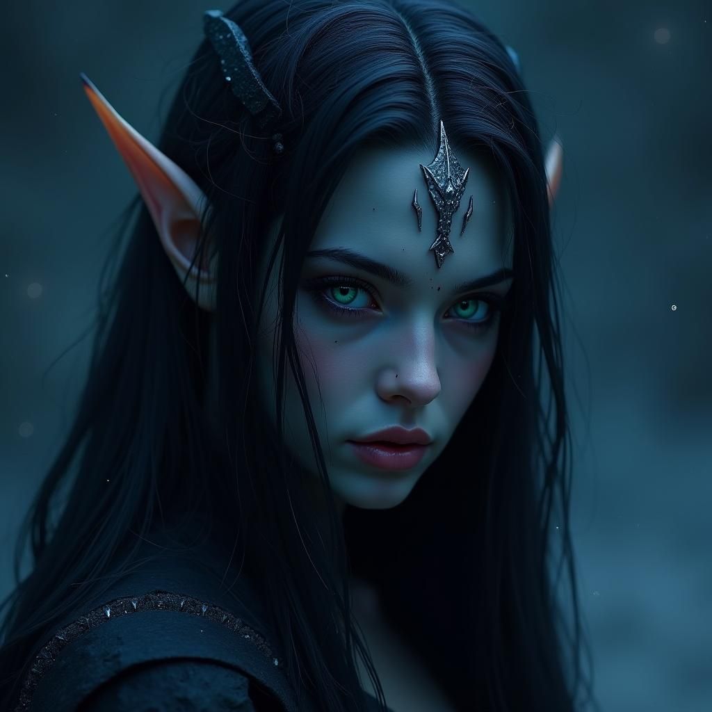 Dark Elf Woman Portrait in Atmospheric Matte Painting