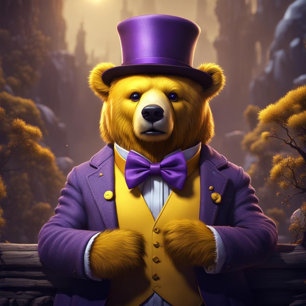 Yellow Bear with Purple Hat Digital Art
