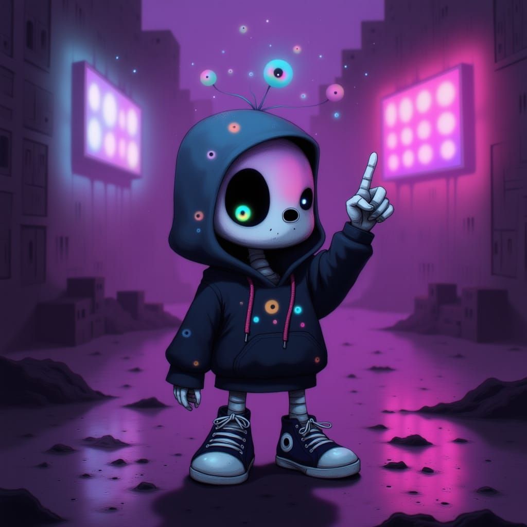 Kawaii Skeleton with Menacing Gesture in Pop Art Style