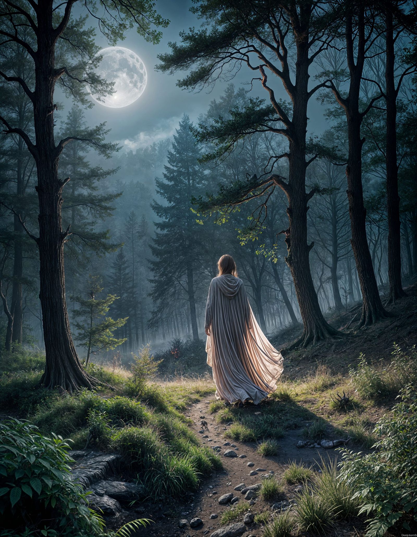 Moonlit Silhouette: Dreamlike Digital Art