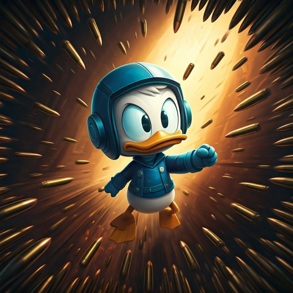 Chibi Disney Hero Dodges Bullets in Luxurious Oil-Painted Sc...