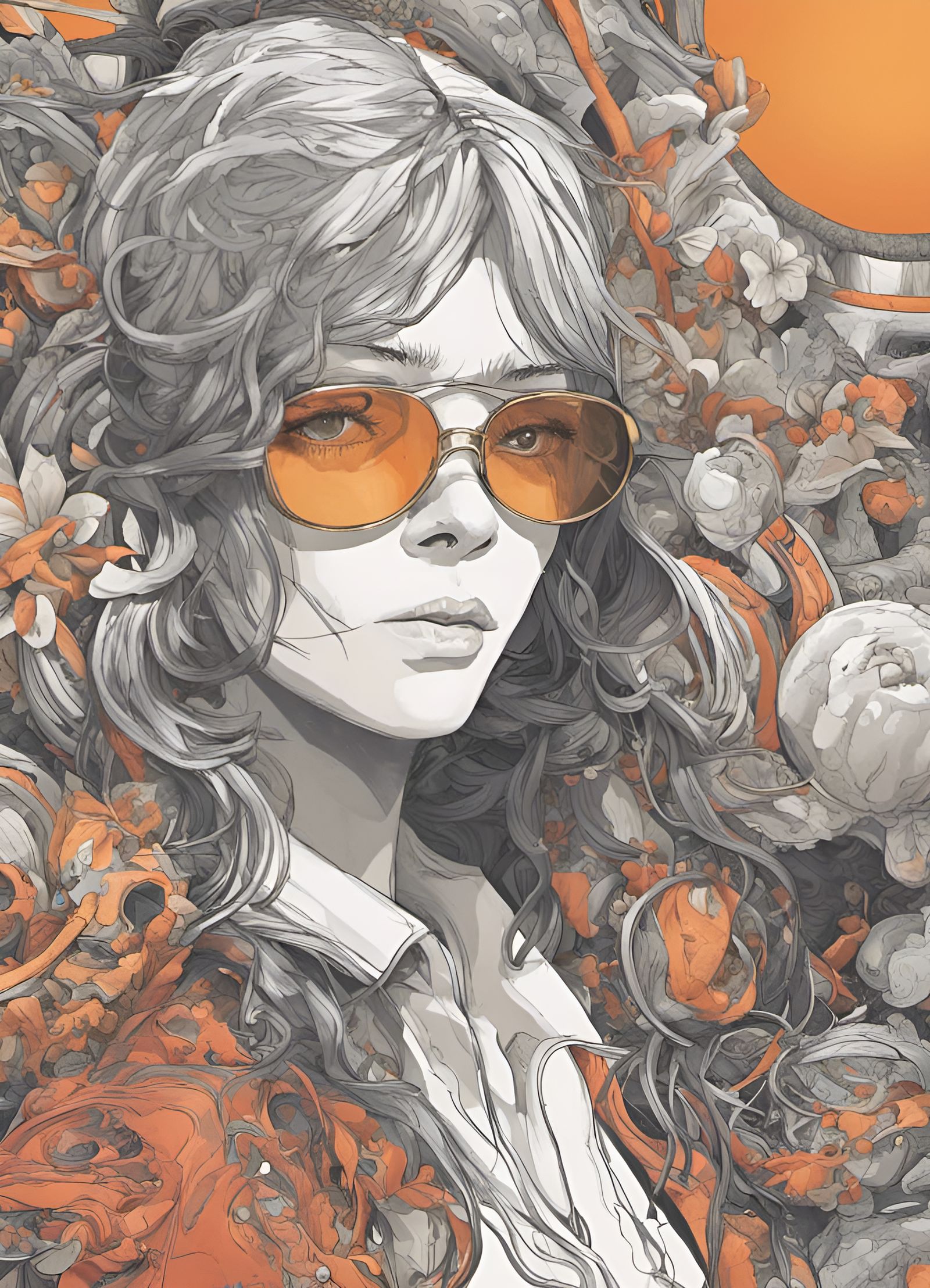 Woman with Sun Lens Glasses: Hyperrealistic Digital Art