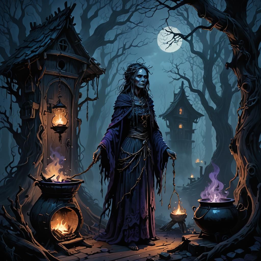 Baba Yaga in a Mystical Forest Hut