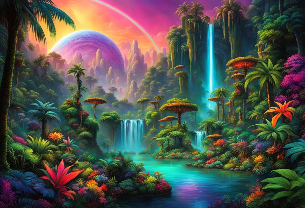 Vibrant Tropical Gardens on Neptunian Neverland