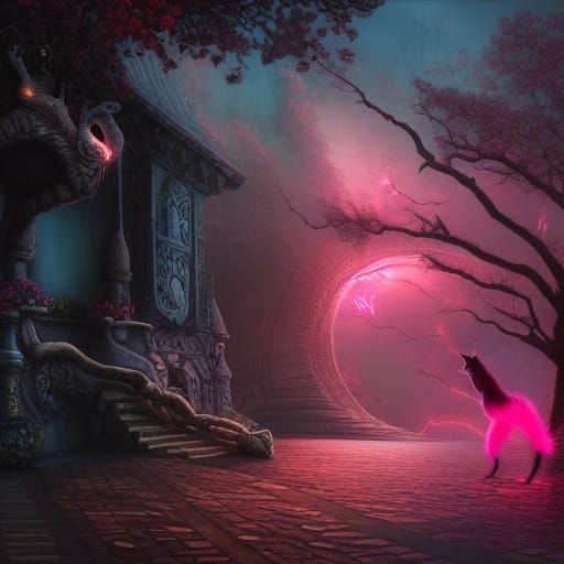 Epic Pink Squirrel Emerges from Portal: Digital Matte Painti...