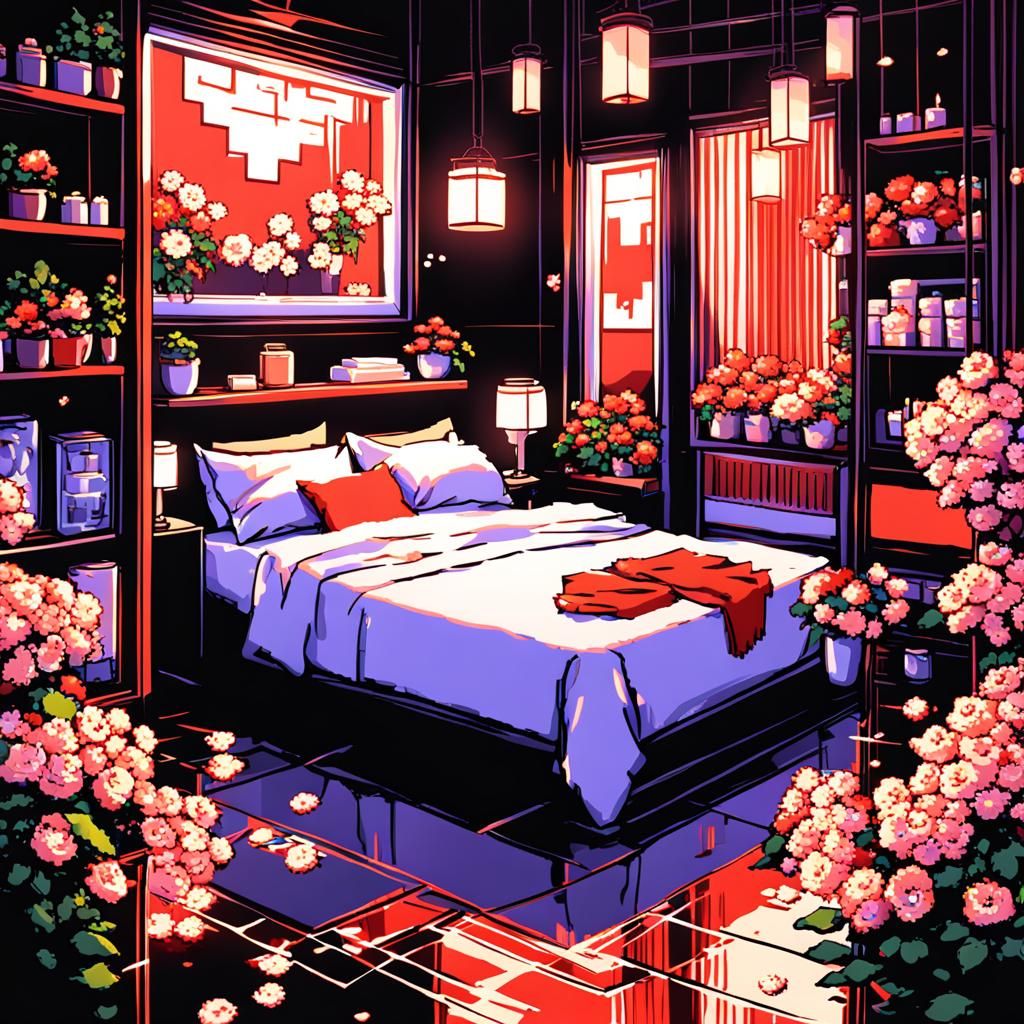 8-Bit Pixel Bedroom in Anime Style