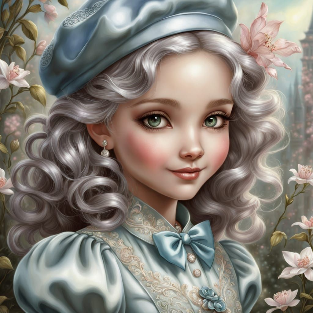 Romantic Springtime Portrait in Whimsical Digital Art