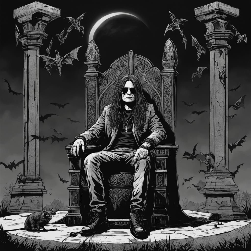 Ozzy Osbourne Graveyard Portrait in Gothic Black and White